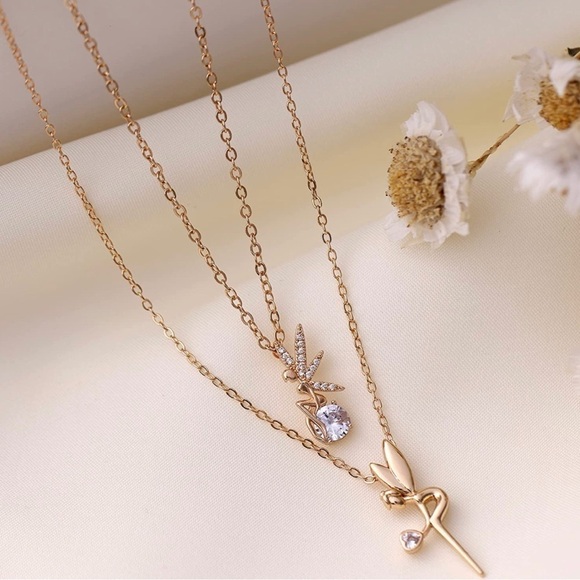 GOLD 14k Gold Plated 2pc Fairy CZ Necklace Set - Picture 4 of 4